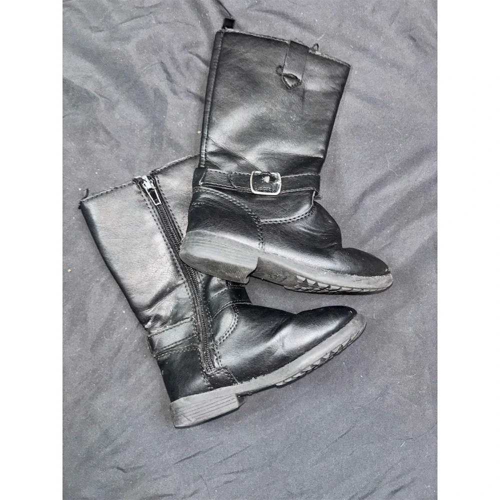 OshKosh B'gosh Girls Mid-Calf‎ Boots Black Side Zip Buckle Strap Size 8 easy on